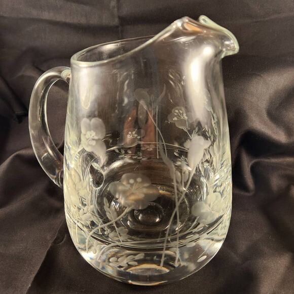 Vintage Crystal Wheel-Cut Glass Water Pitcher - Picture 6 of 9
